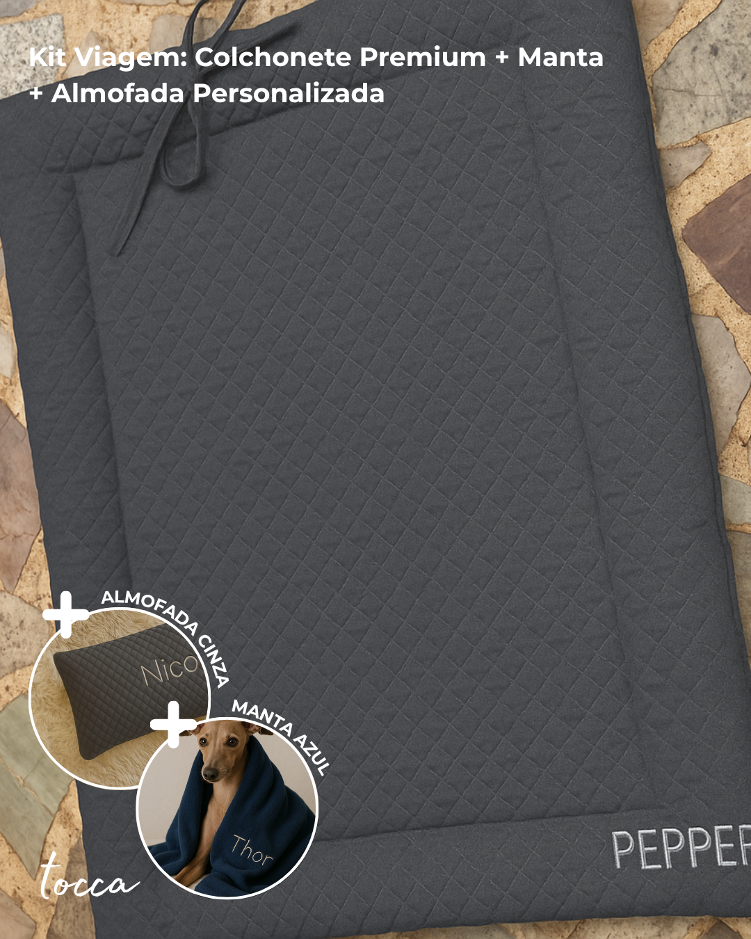 Kit Praticidade - Colchonete Premium + Manta + Almofada Personalizada