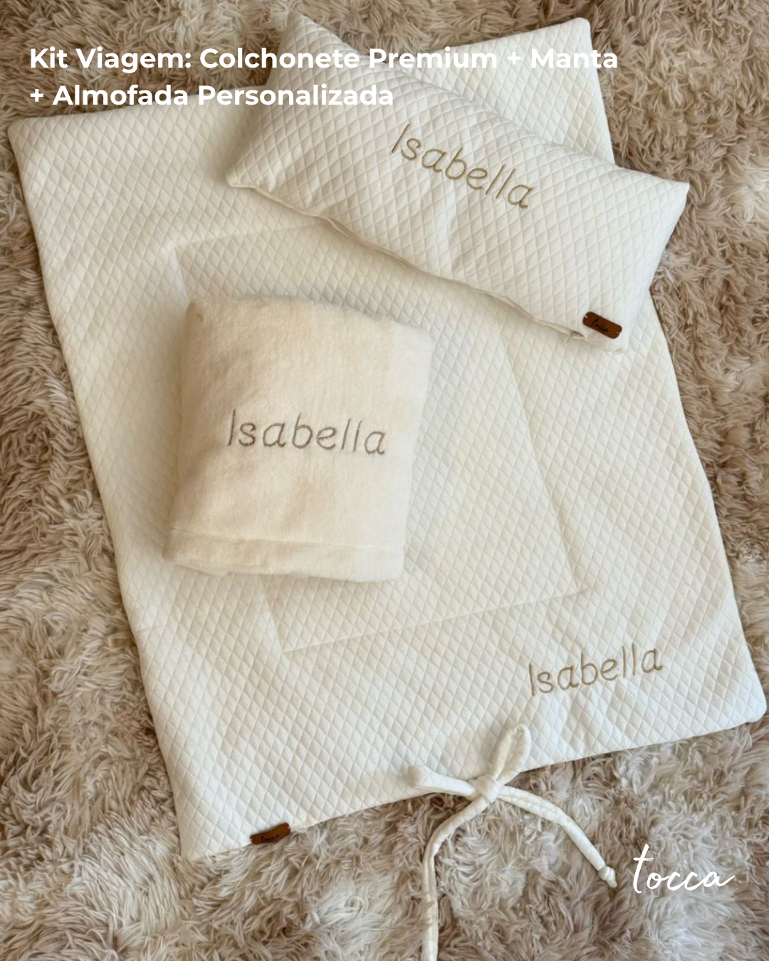 Kit Praticidade - Colchonete Premium + Manta + Almofada Personalizada