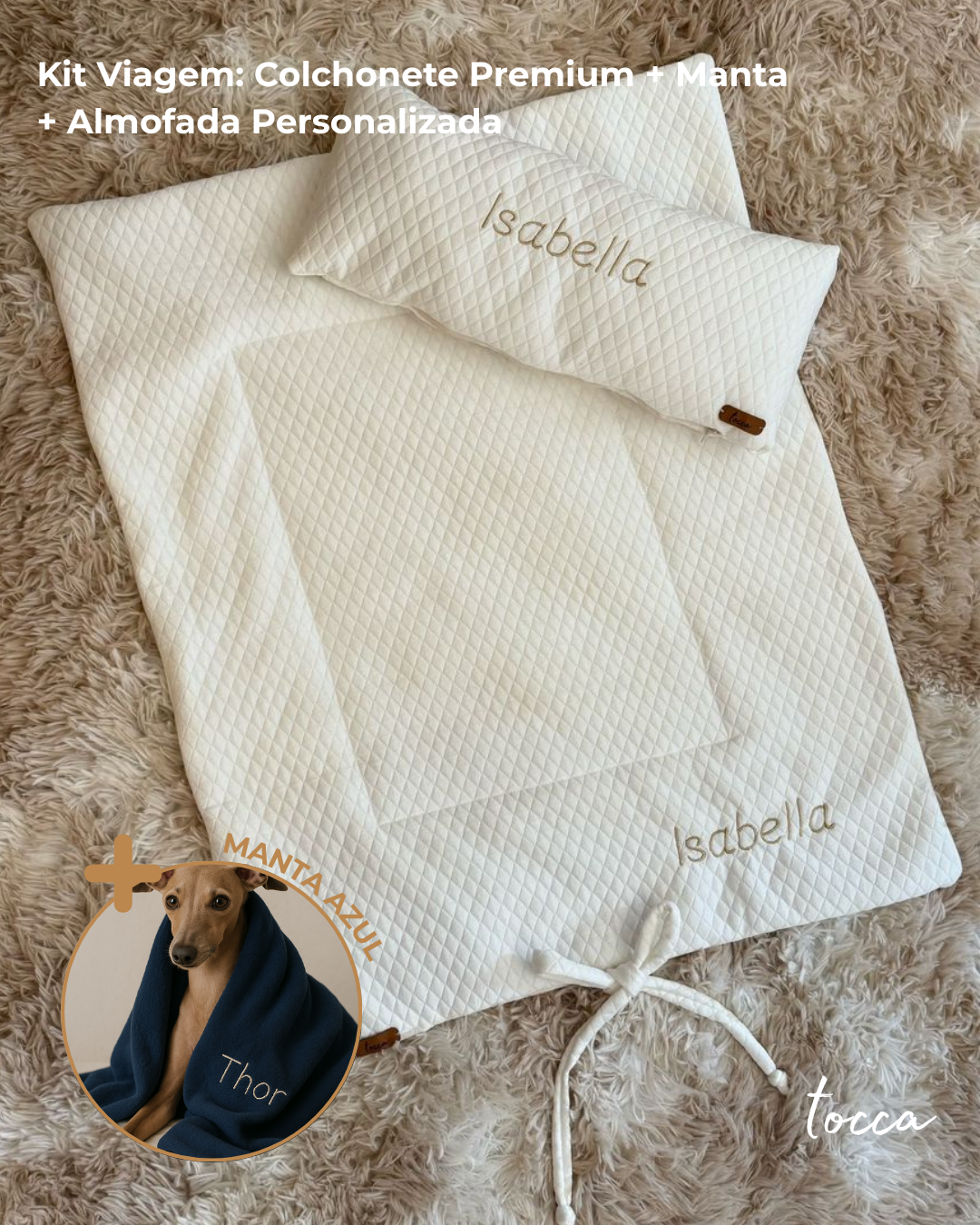 Kit Praticidade - Colchonete Premium + Manta + Almofada Personalizada