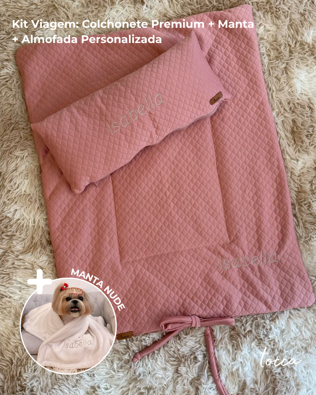 Kit Praticidade - Colchonete Premium + Manta + Almofada Personalizada