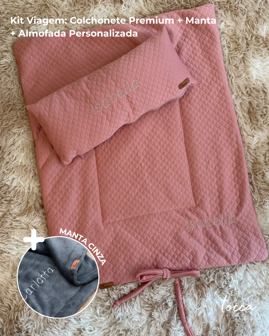 Kit Praticidade - Colchonete Premium + Manta + Almofada Personalizada