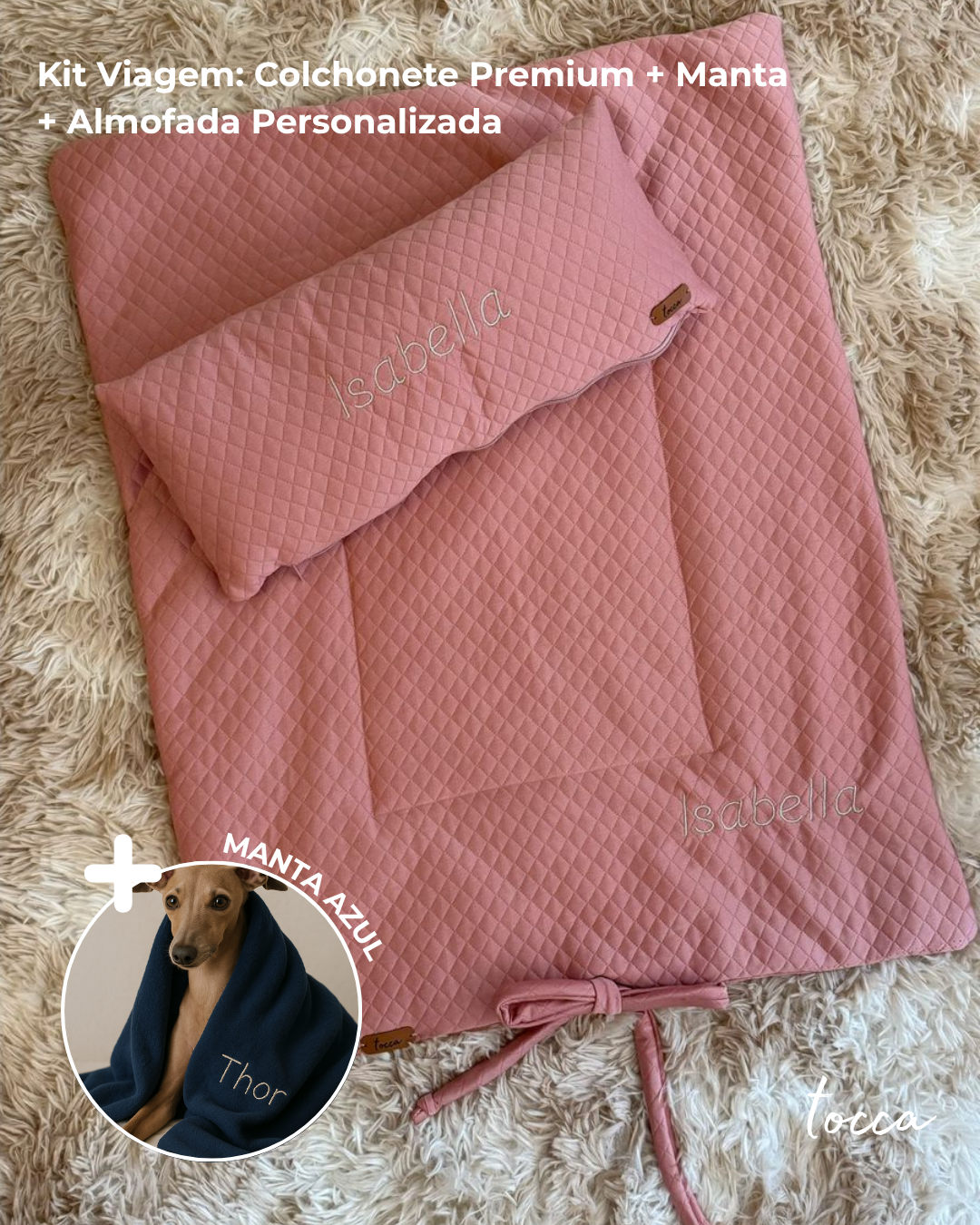 Kit Praticidade - Colchonete Premium + Manta + Almofada Personalizada
