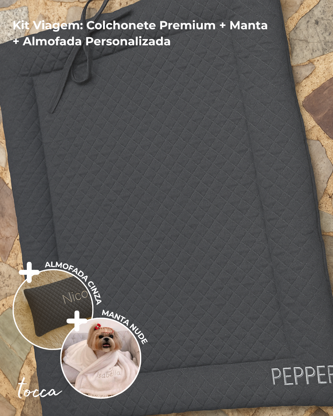 Kit Praticidade - Colchonete Premium + Manta + Almofada Personalizada