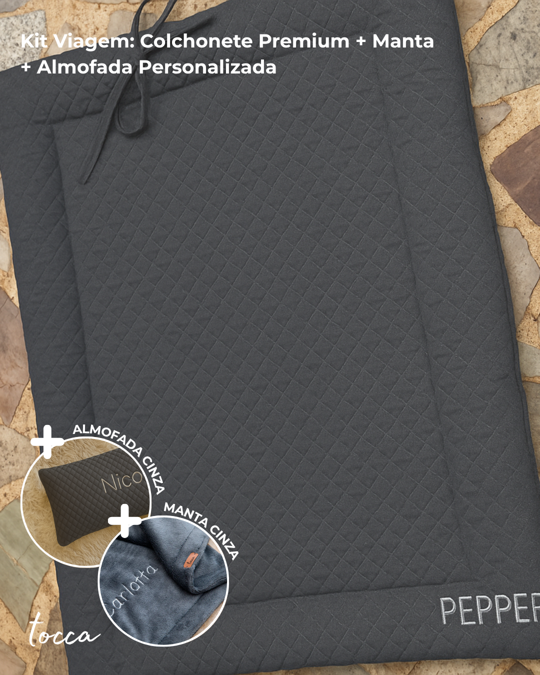 Kit Praticidade - Colchonete Premium + Manta + Almofada Personalizada
